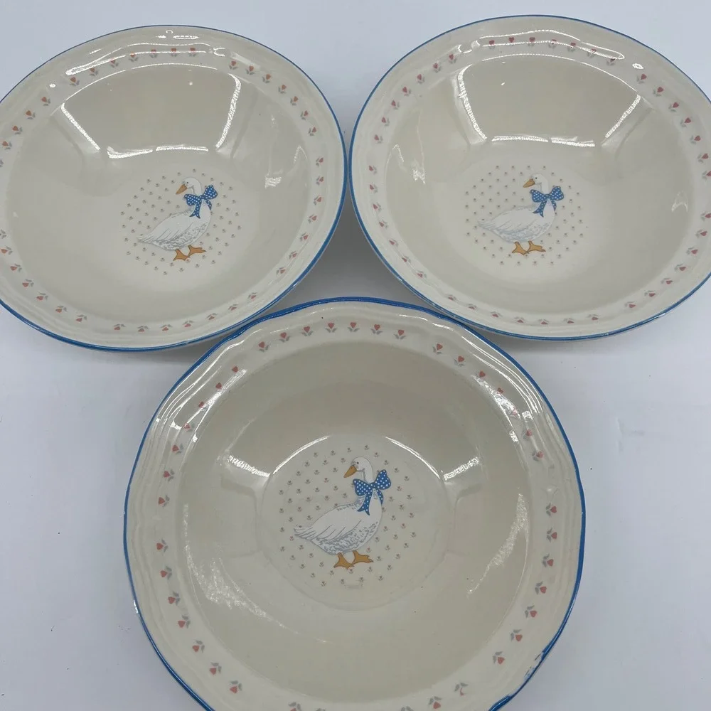 Vintage Brick Oven Stoneware Aunt Rhody Goose Cereal Bowls Set of 3 Cottagecore